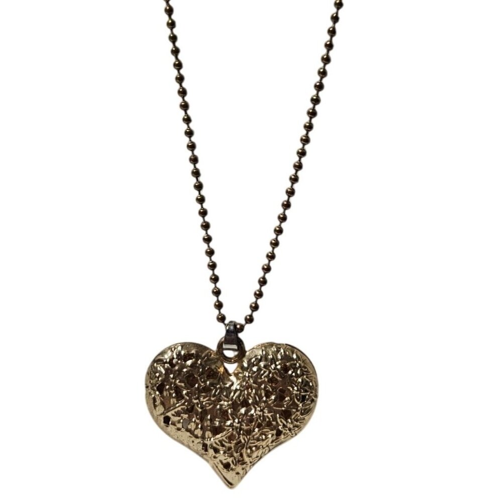 Elegant Floral Heart Pendant Necklace Gold Tone Ball Chain Fashion Jewelry Women